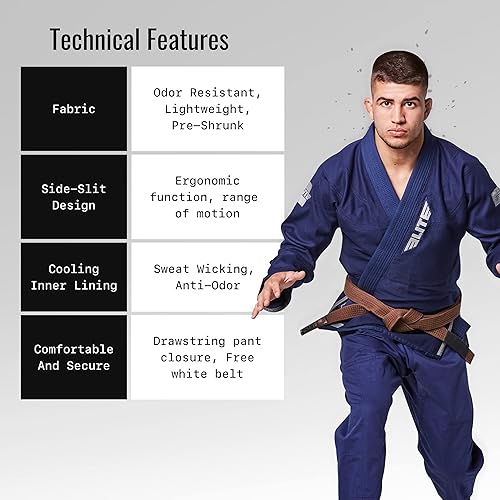 Miniatura 3 de Elite Sports Kimono para hombres aprobado por la IBJJF (Federación Internacional de Jiu Jitsu Brasileño) de tela pre-encogida para Jiu Jitsu