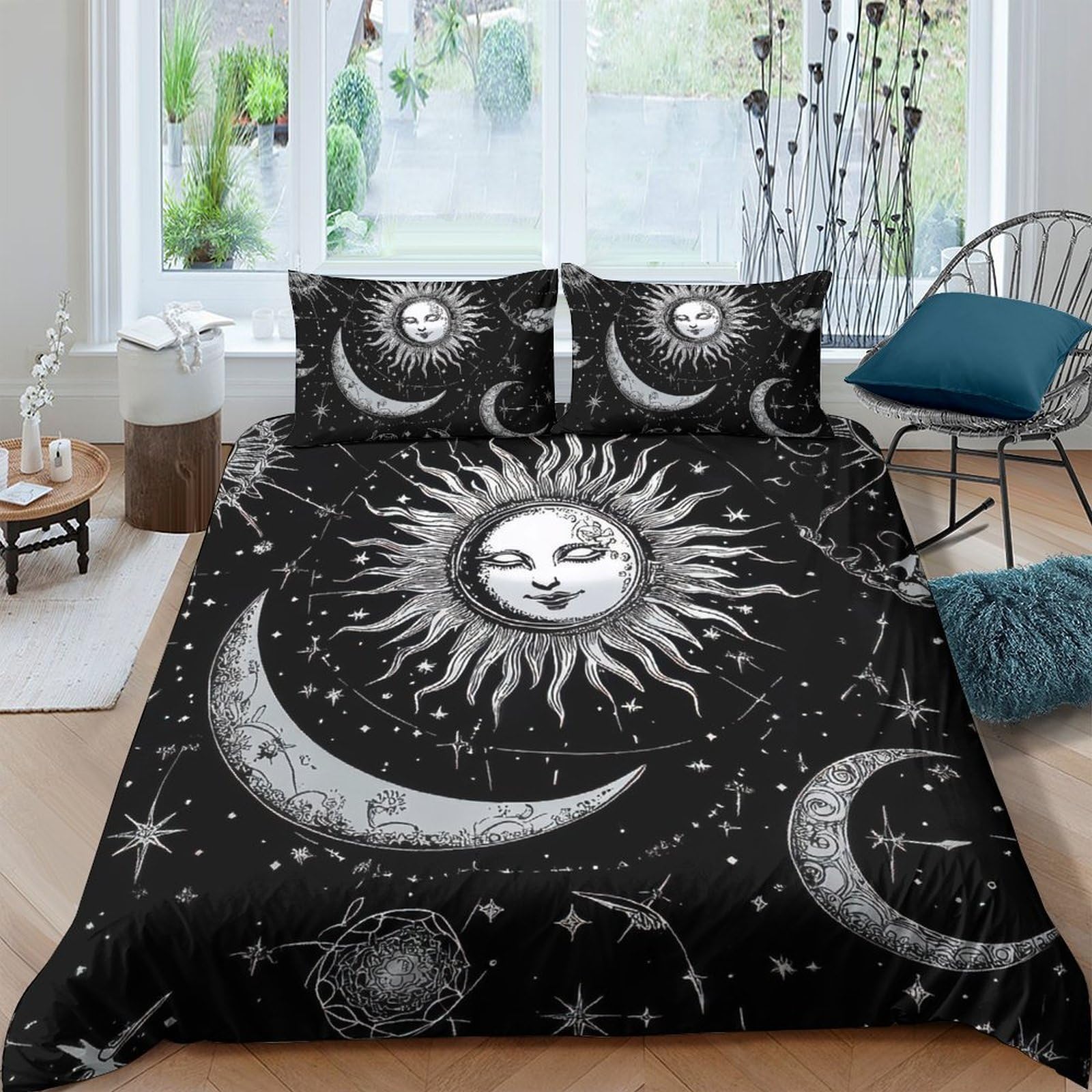 Ctjqhvkz Style-6 3D Printed Celestial Sun Moon Fitted Sheet Microfiber Soft Black Star Mattress Cover For Bedroom Guest Room Decor Single（135X200cm）