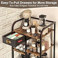 Vista 2 de keomaisyto Carrito de café con cajón de almacenamiento, gabinete de barra de café con ruedas, mesa de centro móvil ajustable de 4 niveles, estación