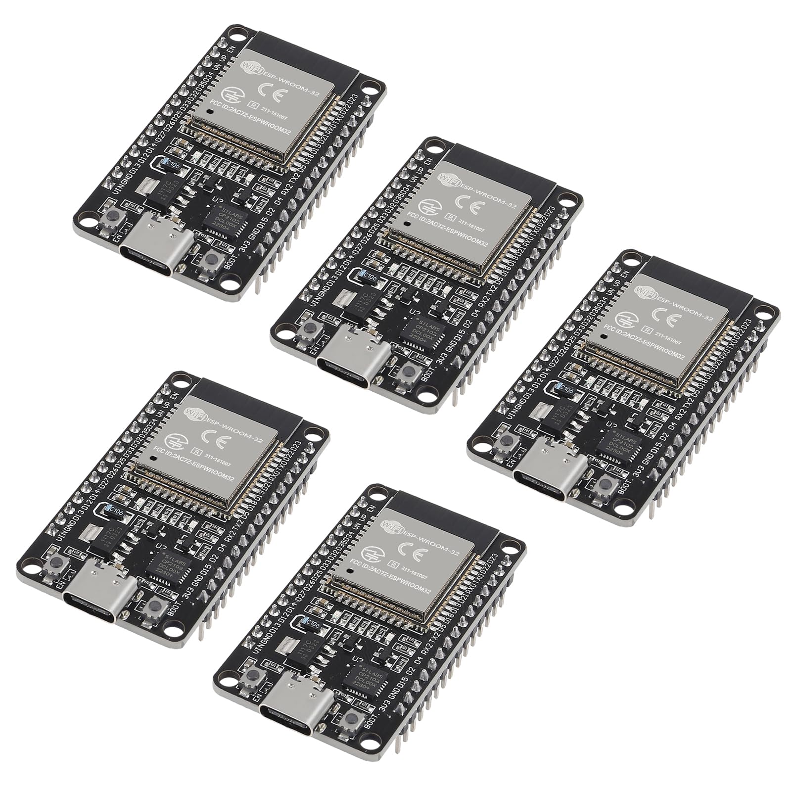 5PCS Type c 30pins ESP-WROOM-32 ESP32 ESP-32S CP2102 Development Board 2.4GHz Dual-Mode WiFi + Bluetooth Dual Cores Microcontroller Processor Integrated with Antenna RF AMP Filter AP STA