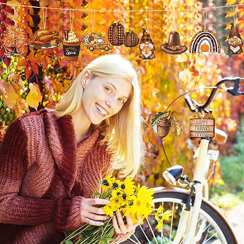 Miniatura 6 de 36 adornos para árbol de Acción de Gracias, calabaza, hoja de arce, pavo, bellota, gnomo, camión, recortes de madera, decoración de árbol de Acción