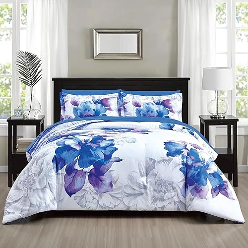 Miniatura 7 de Sunshine Nicole Juego de edredón de microfibra cepillada suave, 7 piezas, tamaño Queen, con relleno de poliéster suave ligero, estampado floral