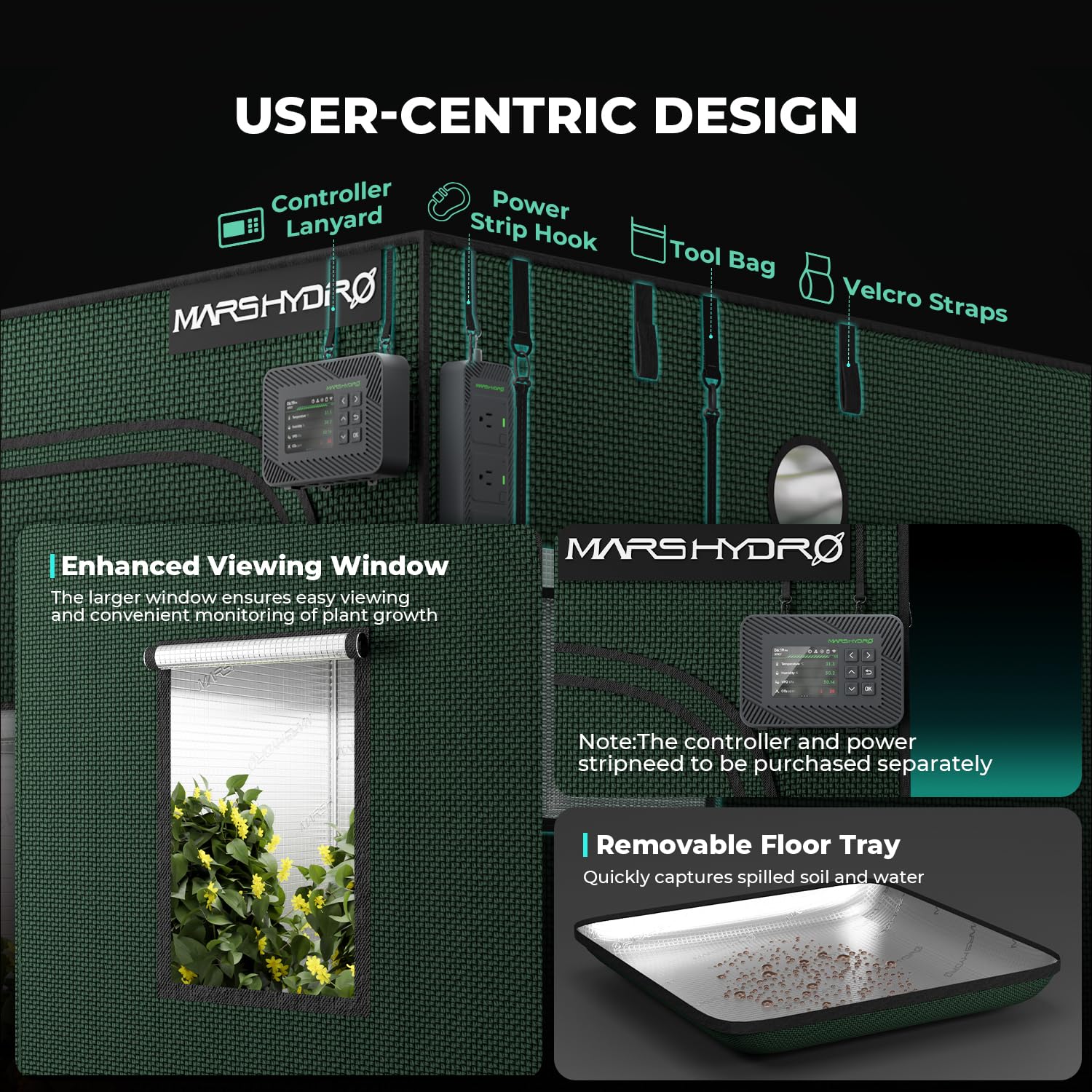 MARS HYDRO Pro Grow Tenda da giardino 120 x 120 x 200 cm, per interni Grow Tent riflettente Mylar allevamento idroponico, vassoio rimovibile per la crescita di piante