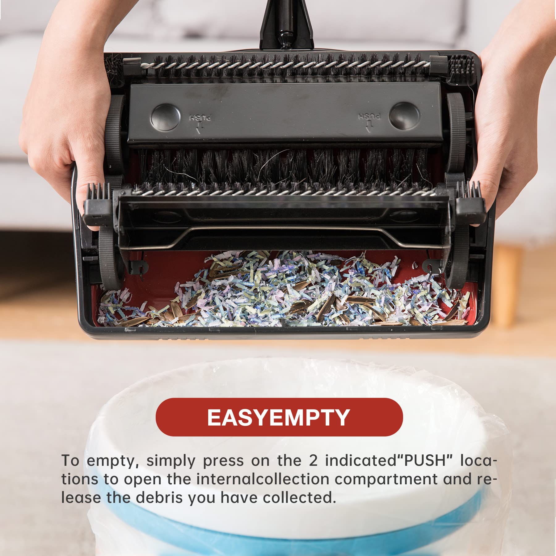 Yocada Nettoyeur de tapis pour la maison, le bureau, les tapis bas, les sous-poils, les poils d'animaux, la poussière, les restes de papier, les petits déchets avec une brosse, rouge foncé