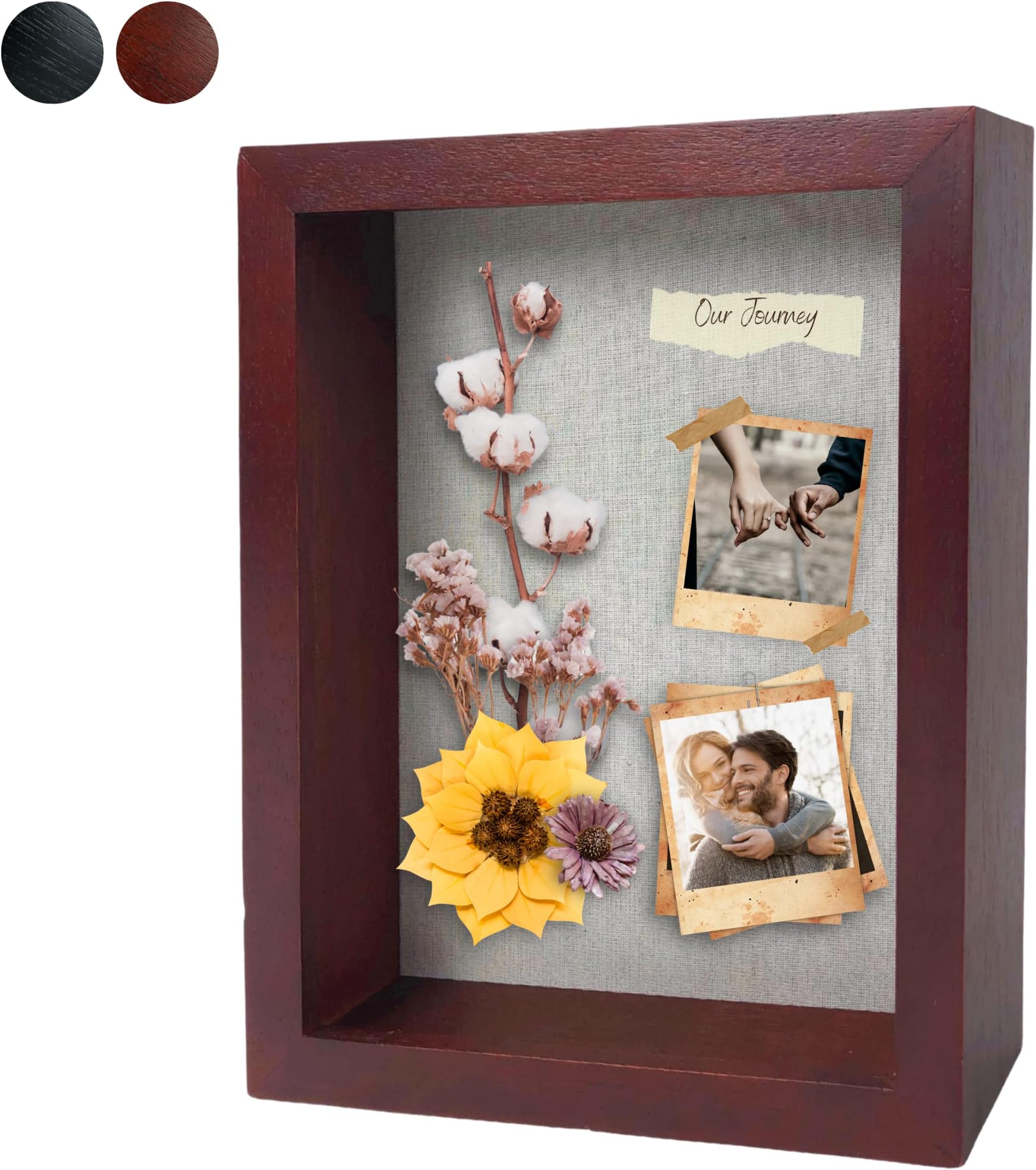 8"x10" Solid Wood Mahogany Display Shadow Box Frame - Memory Box for Keepsakes (Picture Box, Military, Wedding, Graduation, and Flower Shadow Box)