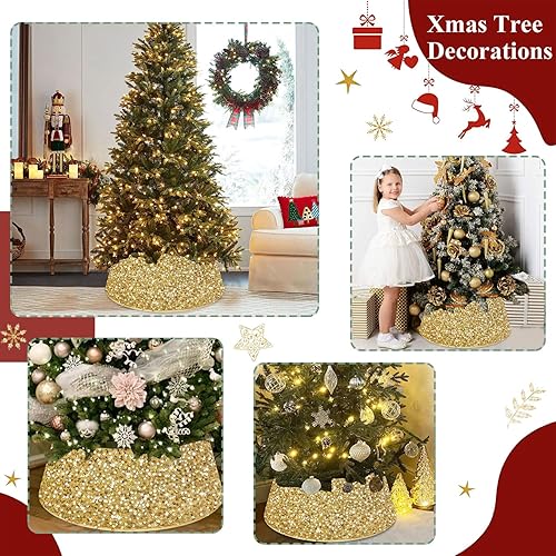 Miniatura 6 de Collar de árbol de Navidad dorado de 23.6 pulgadas, falda redonda de terciopelo para árbol de Navidad, collares de caja de árbol de Navidad con