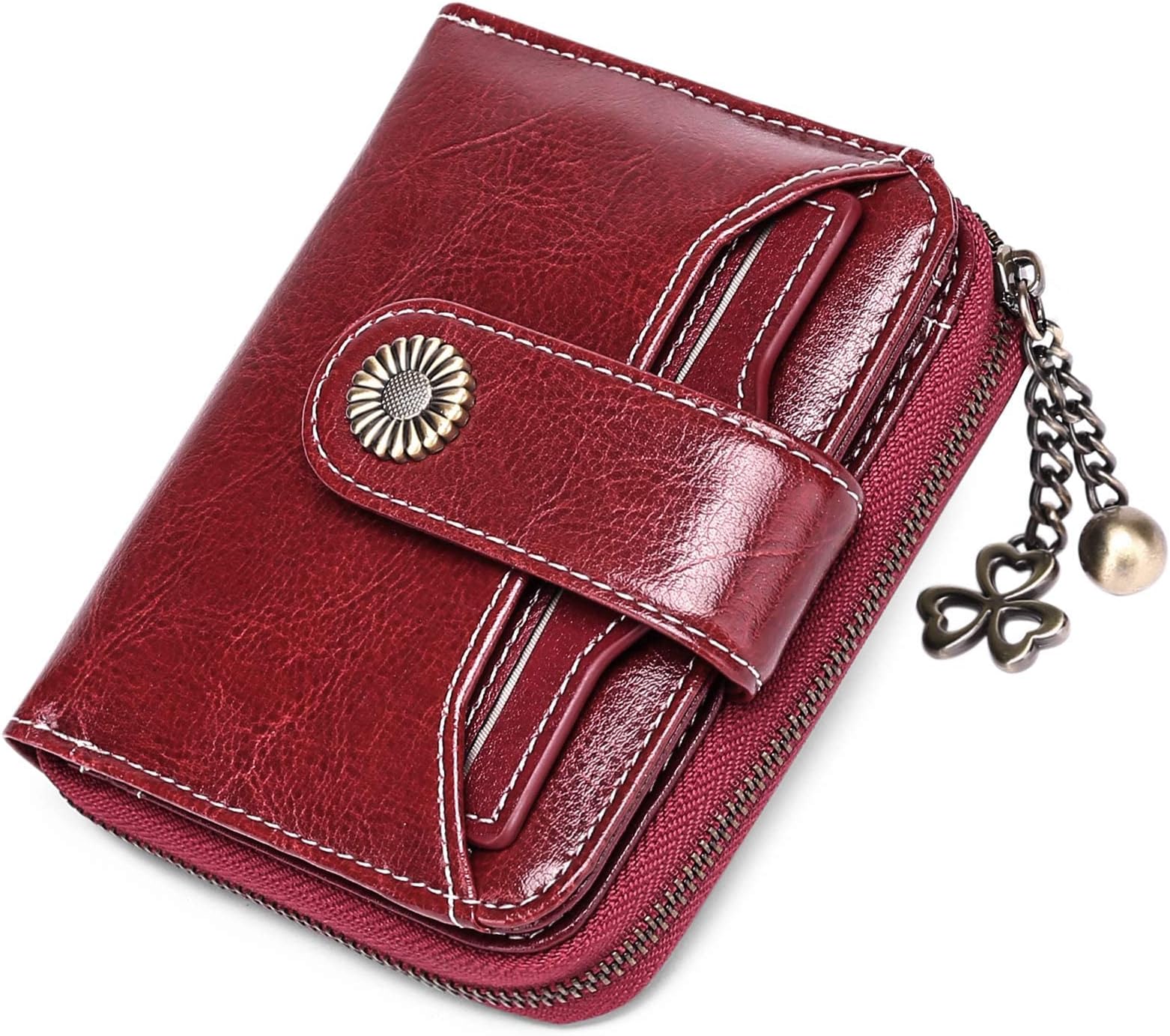 SENDEFN Purses for Women Genuine Leather Small Bifold Compact Womens Wallet with RFID Protection (BB_Wine Red)