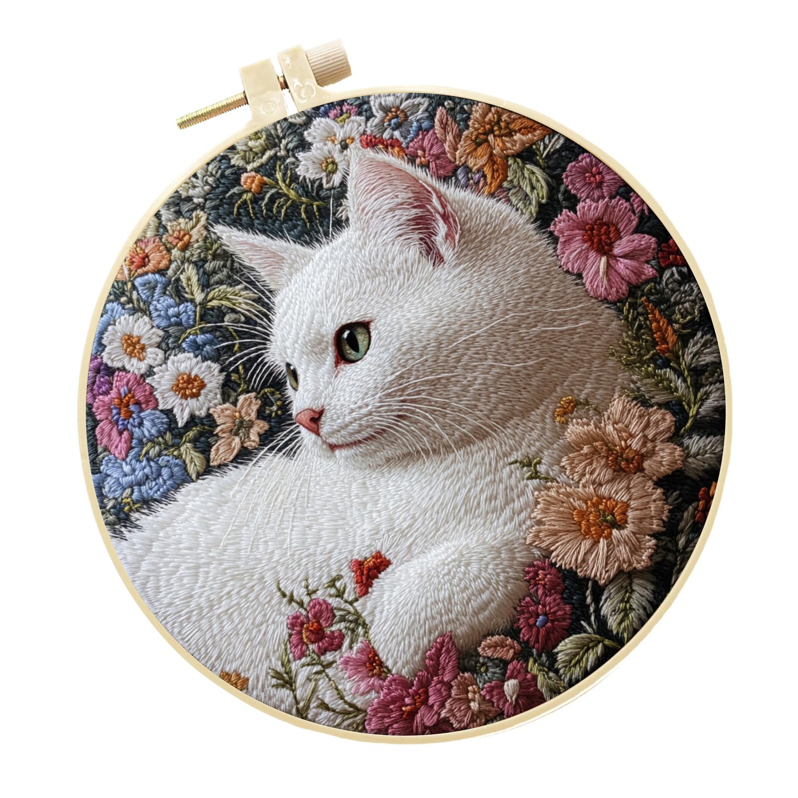 SHINLHUA Creative Cats Embroidery Set with Easy Instructions Cotton Fabric for Creative Fun Craft Cotton Embroidery Set for Relaxing Craft Activity Fun