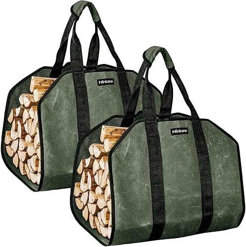 Miniatura 23 de Transportadores de leña con asas, bolsa de lona resistente para leña con asas, transportador de madera duradero para leña, adecuado para chimenea