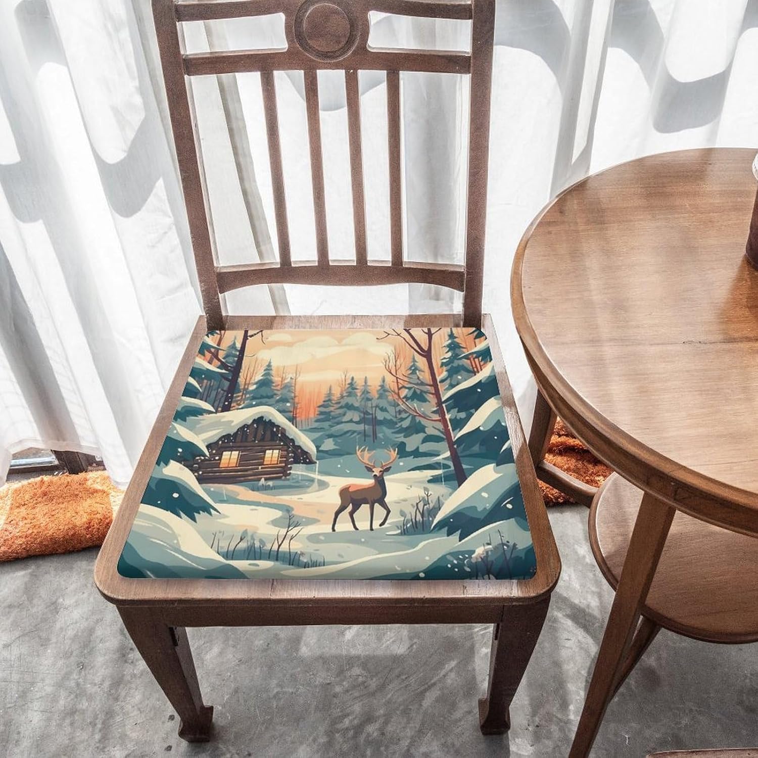 Xmas Deer Cabin Floor Pillow Meditation Yoga Cushion Square Chair Cushion Pillows Seating for Adults