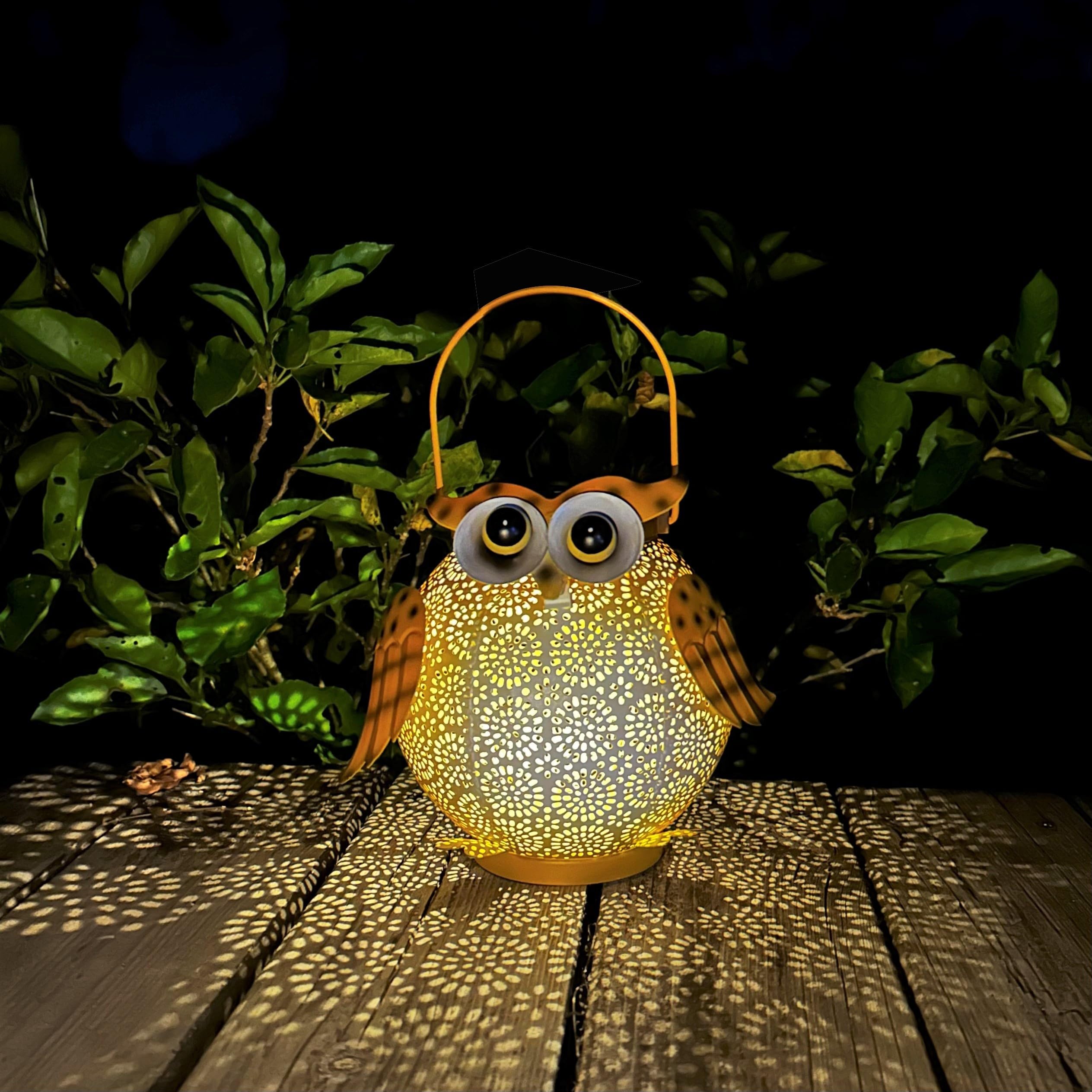 Solar Owl Lights Outdoor Waterproof - Hanging Solar Lanterns for Garden, Patio, Yard, Pathway - Vintage Metal Owl Solar Garden Lights, Outdoor Hanging Solar Lights for Outside Decor (1 Pack, Yellow)