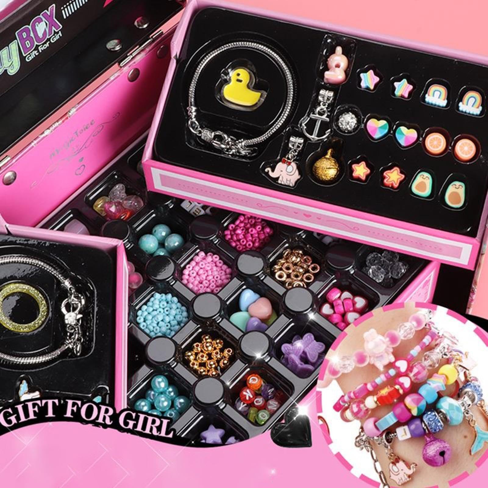 Muuzebsy Juego para hacer pulseras de abalorios, kit de fabricación de pulseras de joyería, juego de fabricación de joyas hechas a mano para niñas, caja de joyería D-IY Treasure para niños, kit de