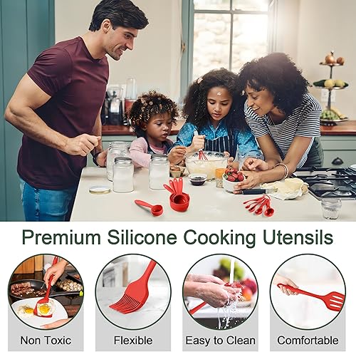 Miniatura 5 de E-far Juego de utensilios de cocina de silicona, 25 piezas de utensilios de cocina con soporte, espátula, espátula, espátula, cucharón, utensilios