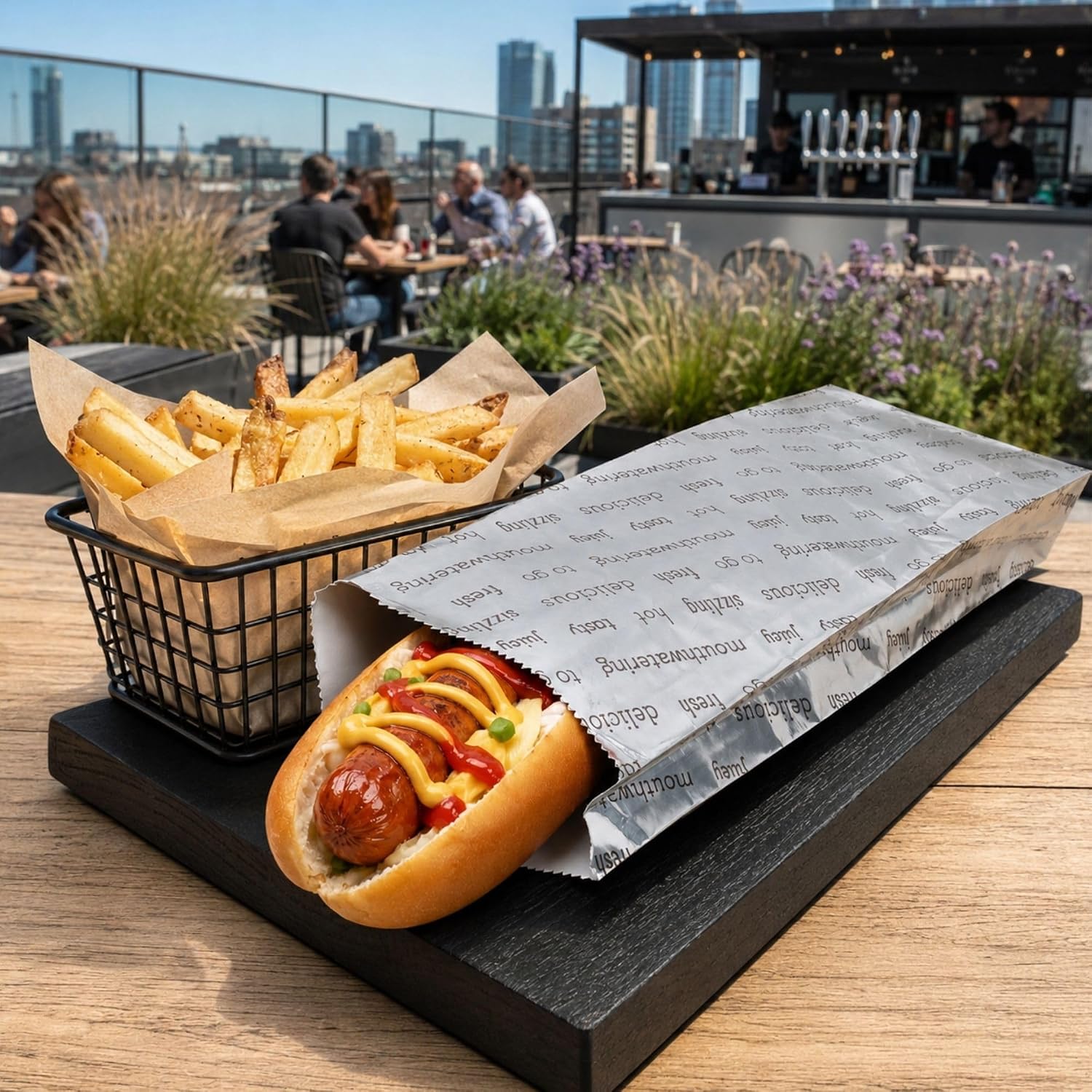 Restaurantware-Bag Tek 3.7 x 1.2 x 12 Inch Hot Dog Bags, 100 Large Hot Dog Wrappers - Greaseproof, Freezer-Safe, Printed Foil Accessories, Heat-Resistant, Non-Vented image 3