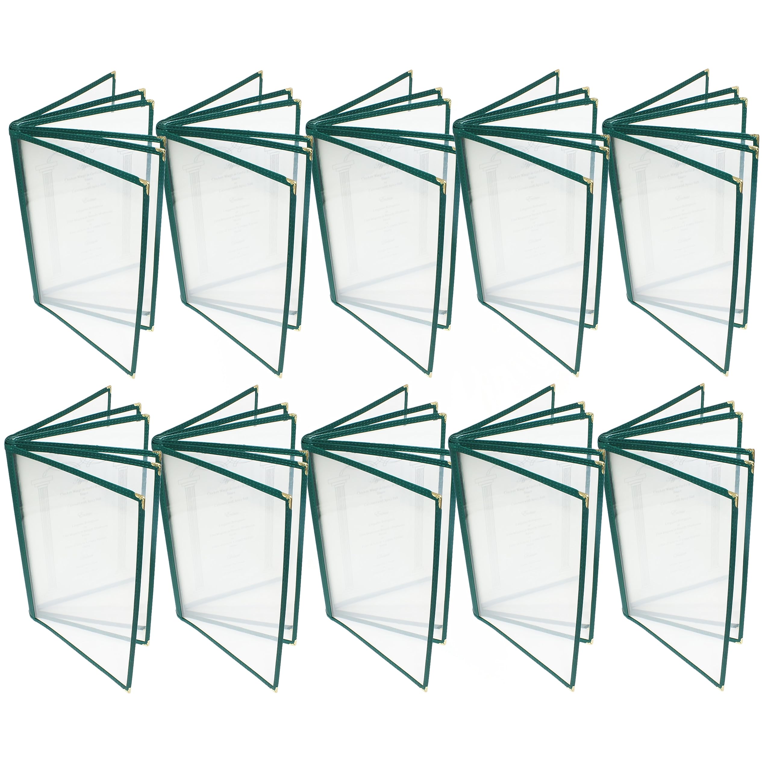 TrueCraftware- 8-1/2” x 11” Green Six Page Book Fold Restaurant Menu Covers 6 Page 12 View Set of 10- Crystal Clear Menu Covers Sleeve Menu Folder Menu Book Holders for Bar Cafe Restaurant