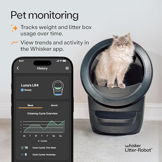 Whisker Litter-Robot 4 Supply & Accessory Bundle, Black- Automatic Self-Cleaning Cat Litter Box, Includes Litter-Robot 4, Ramp, Mat, 3 OdorTrap Packs, 10 Liners, 30 Wipes, 2 Carbon Filters