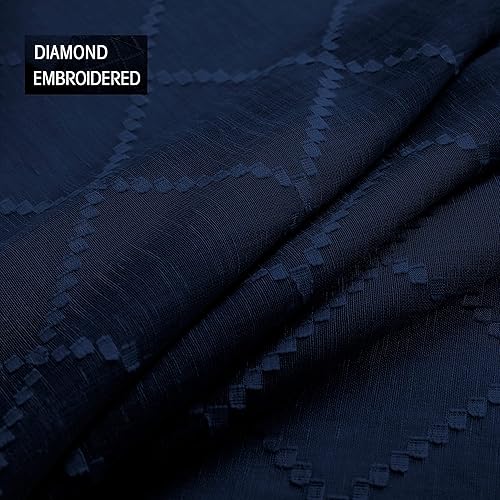 Miniatura 4 de KOUFALL Cortinas de ventana para sala de estar, juego de 2 paneles de 84 pulgadas de largo, diseño de patrón azul, cortinas transparentes bordadas