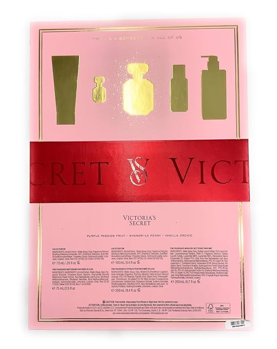 Victoria's Secret Bombshell Full Size Gift Set: Eau De Parfum 3.4 fl oz + .25fl oz Fragrance Mist, Lotion, Wash