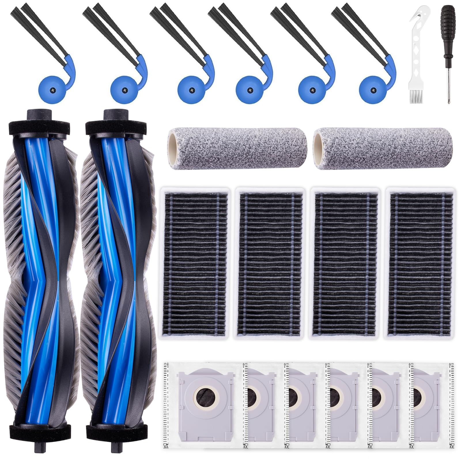EOVWAEO 22 Piece Accessory Set for Ecovacs Deebot X9 Pro OMNI / X9 PRO Robot Vacuum Cleaner, Replacement Parts 2 Main Brushes 2 Mop Rollers 6 Dust Bags 6 Side Brushes 4 Filters 1 Cleaning Brush 1