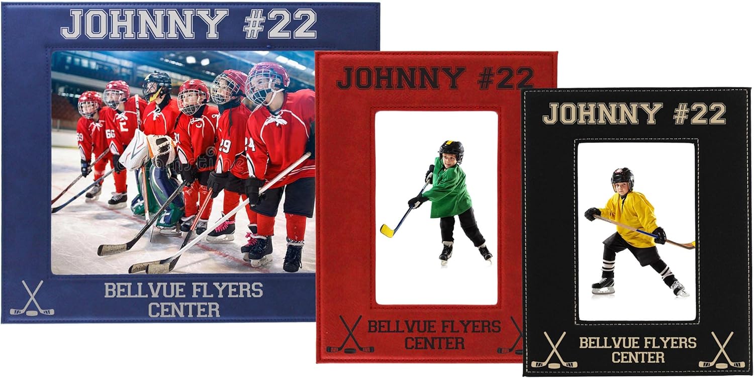 My Personal Memories Personalized Ice Hockey Sports Picture Frame Gifts - Custom Engraved 4x6, 5x7, 8x10 Photo Frames for Athletes, Coaches, Teams, Kids, Award (Rawhide with Gold)