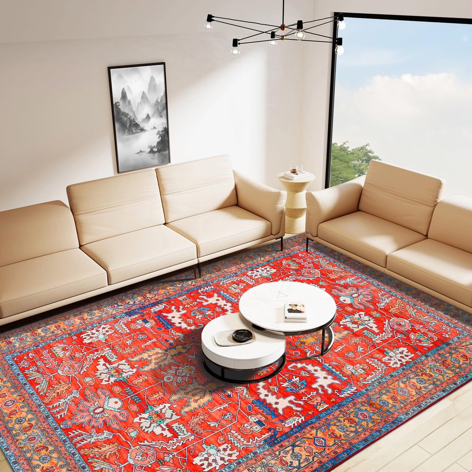 Betadistor Red Rugs Machine Washable Rug 120x160cm Short Pile Non-Slip Backing Non-Shedding Area Rugs for Living Room Bedroom Kitchen Hallway Office 301-06120 — image 1