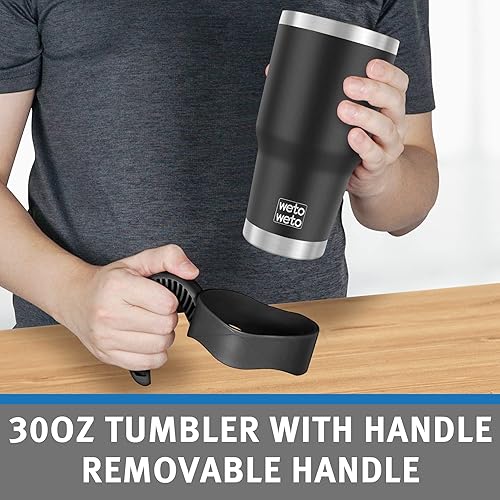 Miniatura 4 de WETOWETO Vaso aislado de 30 onzas con 2 tapas y 2 popotes, vaso de café de acero inoxidable con doble vacío con asa, taza de viaje con recubrimiento