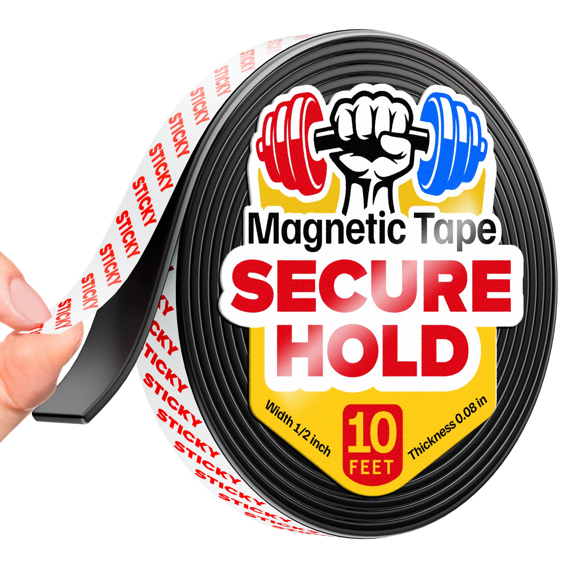 Super Sticky Magnetic Tape (10 feet x 1/2 inch) - Stong Magnet Strip with Adhesive Backing for DIY & Crafts - Easy to Cut and Mount on Fridges, Whiteboards & More