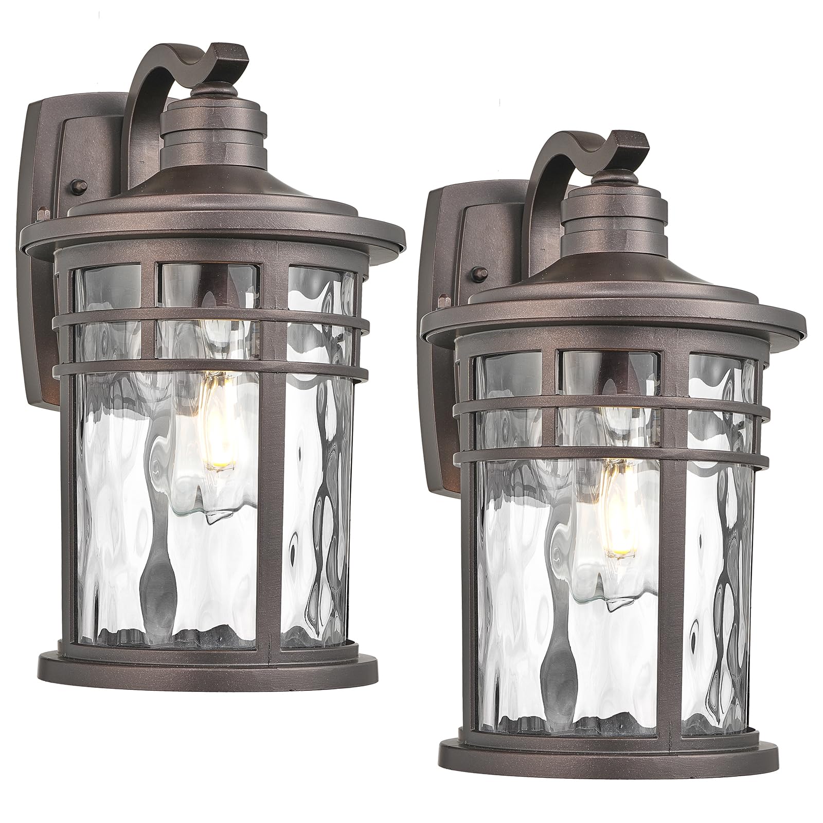 Darkaway Outdoor Wall Light Fixture,2pcs 14.57inch Large Outside Porch Lights Wall Mounted Water Ripple Glass Exterior Waterproof Lantern Modern Wall Sconce Lighting for House