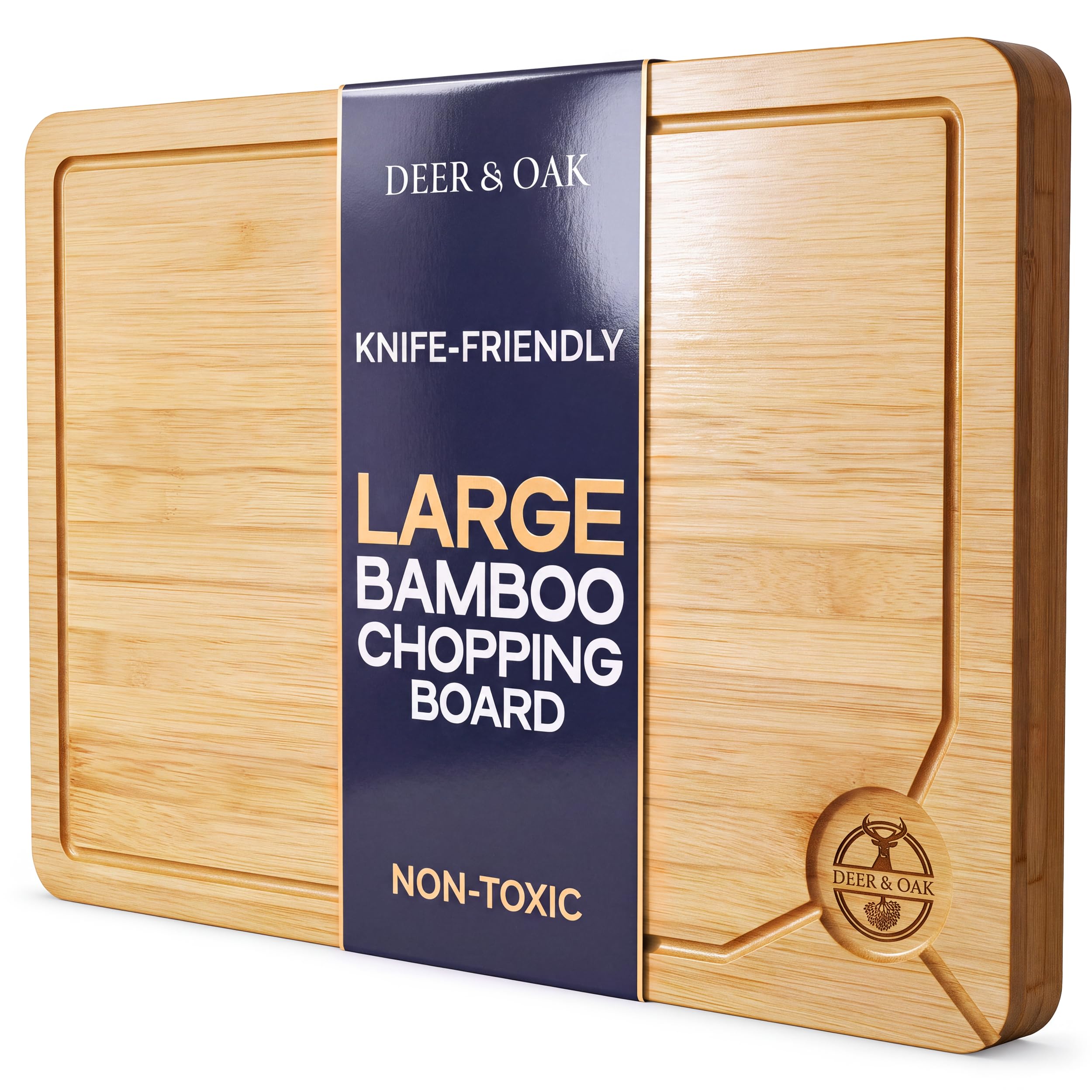 Deer & Oak Large Bamboo Chopping Board 38x25cm, Pre-Oiled