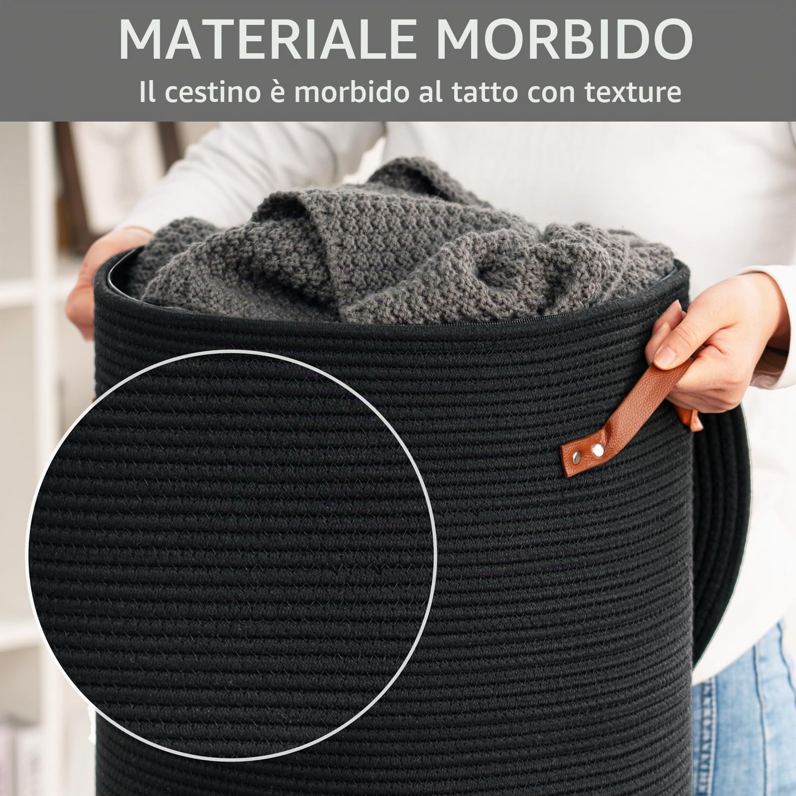 CHICVITA Cesto portabiancheria alto con coperchio, grande cesto portabiancheria per camera da letto, portabiancheria per vestiti, coperte, giocattoli, cesto decorativo intrecciato per soggiorno, 38,1