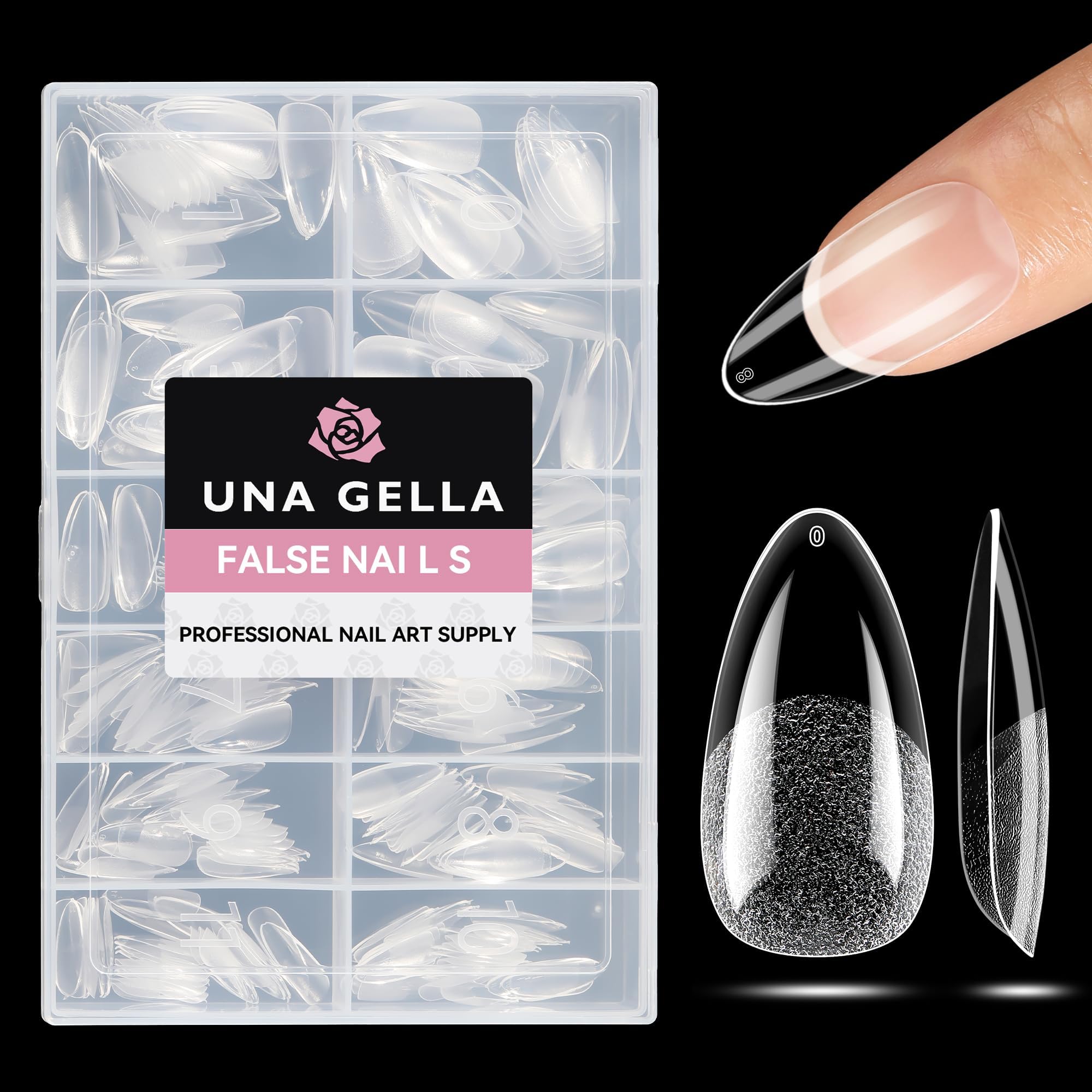 UNA GELLA Medium Almond Gel Nail Tips Half Matte 312pcs Almond Gel Nails No C Curve Clear False Fake Nails Effective Nail Extensions for DIY Art Salon-Level Press On Nails, 12 Sizes