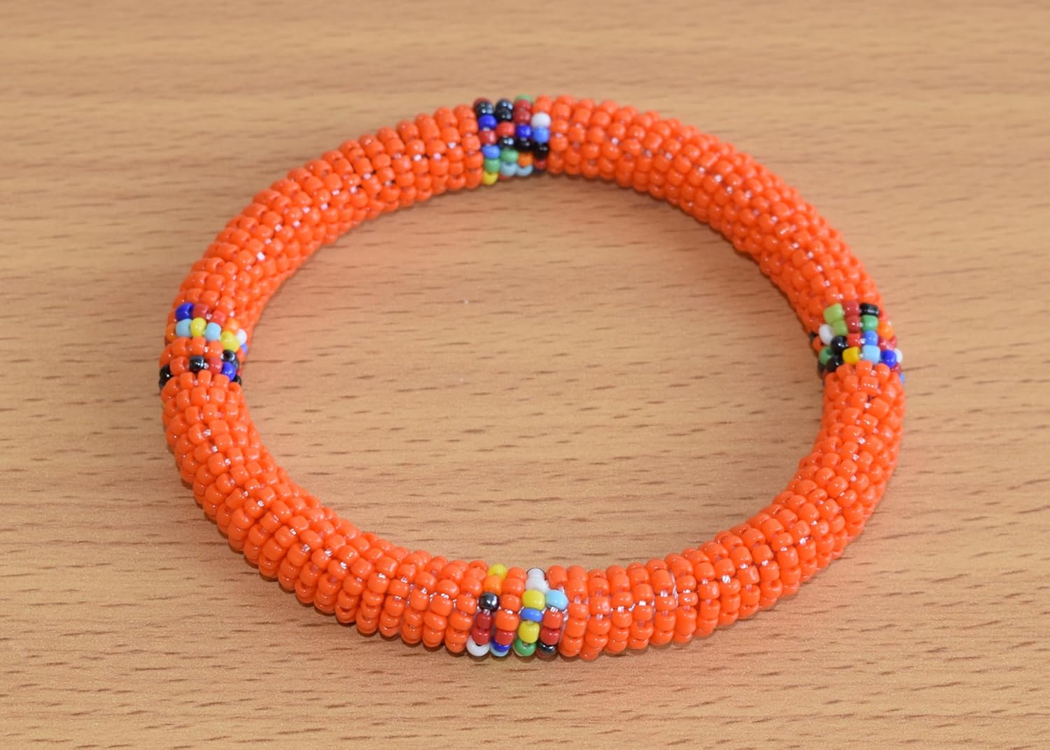 Tembo Crafts Africa - Handmade Bangle - Maasai Beaded Bracelet - Orange - Handmade From Africa KB67 - Image 2