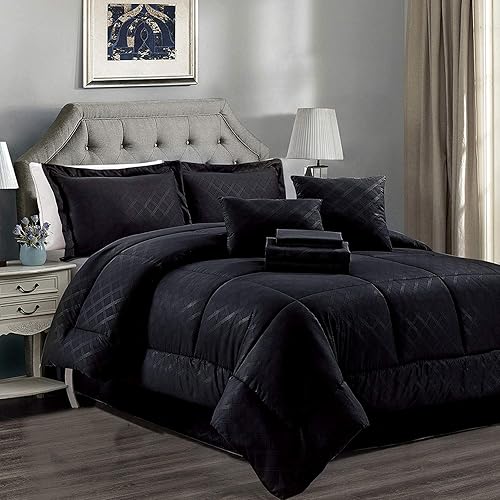 JML - Juegos de edredón de ropa de cama de microfibra con fundas. Patrón bordado y acolchado de color sólido de lujo. Ideal para cualquier