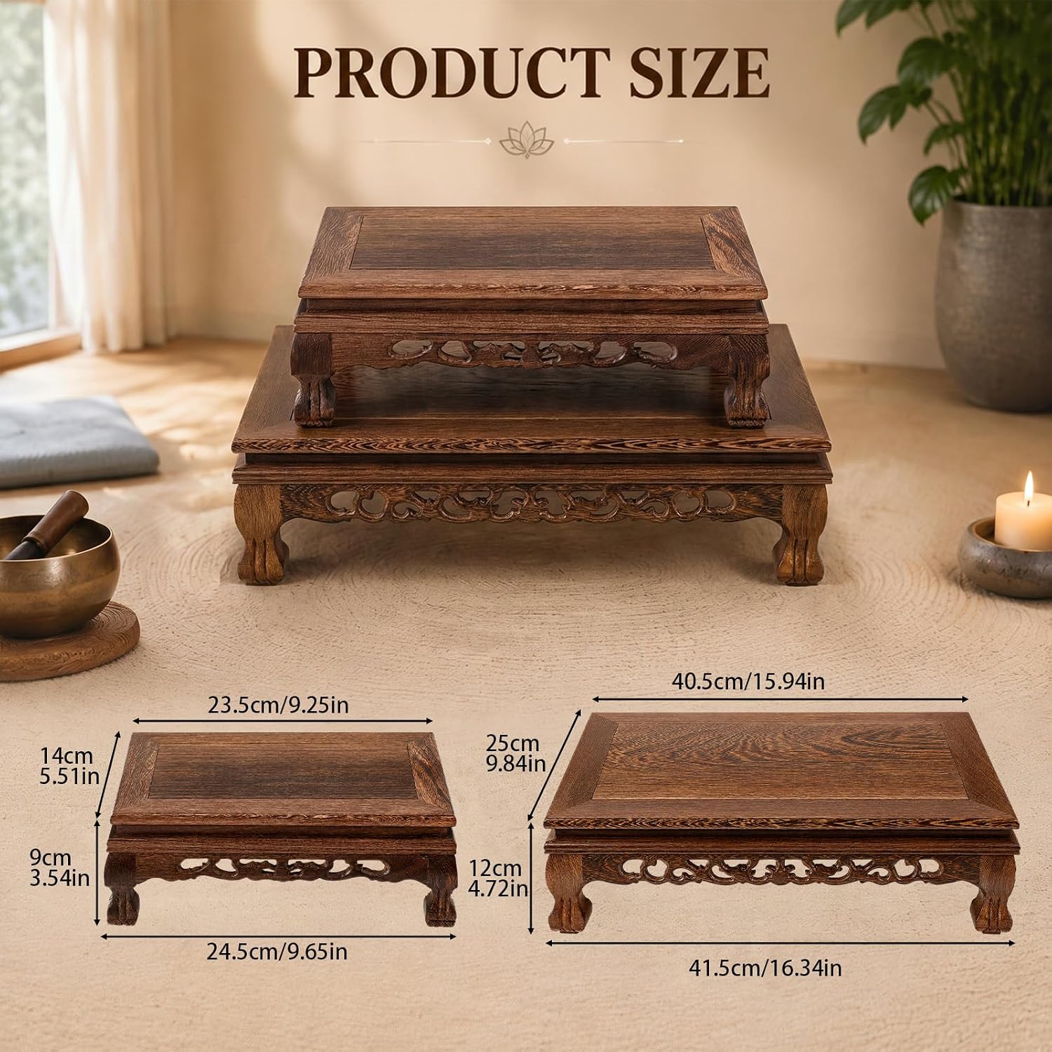 2 Set Wooden Meditation Altar Table for Yoga Home Shrine Spiritual Decor