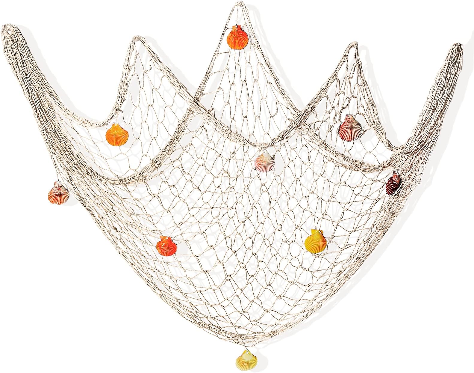 eZAKKA Decorative Fish Netting, Fishing Net Decor, Pirate Ocean Beach Nautical Theme Party Decorations, 79 x 59inch Mediterranean Style Decor Nautical Decorative Fish Net With Sea Shells