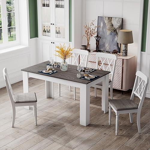 Miniatura 4 de Giantex Mesa de comedor de madera, mesa de cocina moderna para 4, mesa de comedor rectangular para cocina, comedor, sala de estar, muebles de Blanco
