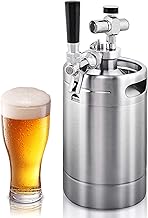 NutriChef Double Walled System-64oz Stainless Steel Growler Tap Portable Mini Keg Dispenser Kegerator Kit w/ Co2 Pressure Regulator for Craft Beer Draft/Homebrew PKBRTP99