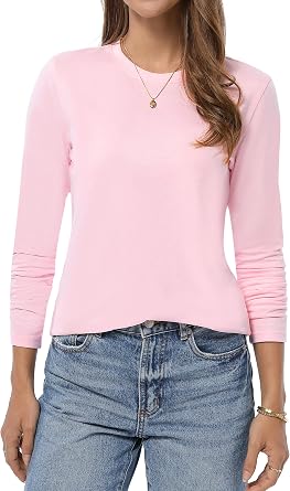 QUALFORT Womens 100% Cotton Crew Neck T-Shirt, Basic Solid Color Top | Soft Breathable Cotton Feel, Easy to Style for Spring/Summer, Office, Travel, and Daily Wear.