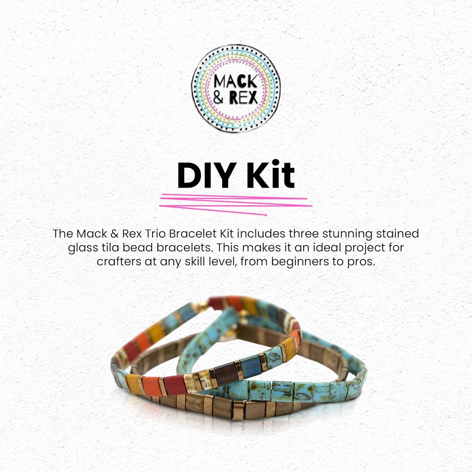 Mack and Rex Trio Bracelet Kits - Carolina Beaches - Makes 3 Bracelets! - Includes Tila Beads, Needles, Crystal Elastic, Crimp Beads, Knot Covers, Extra Supplies - Gift for Birthdays & Holidays