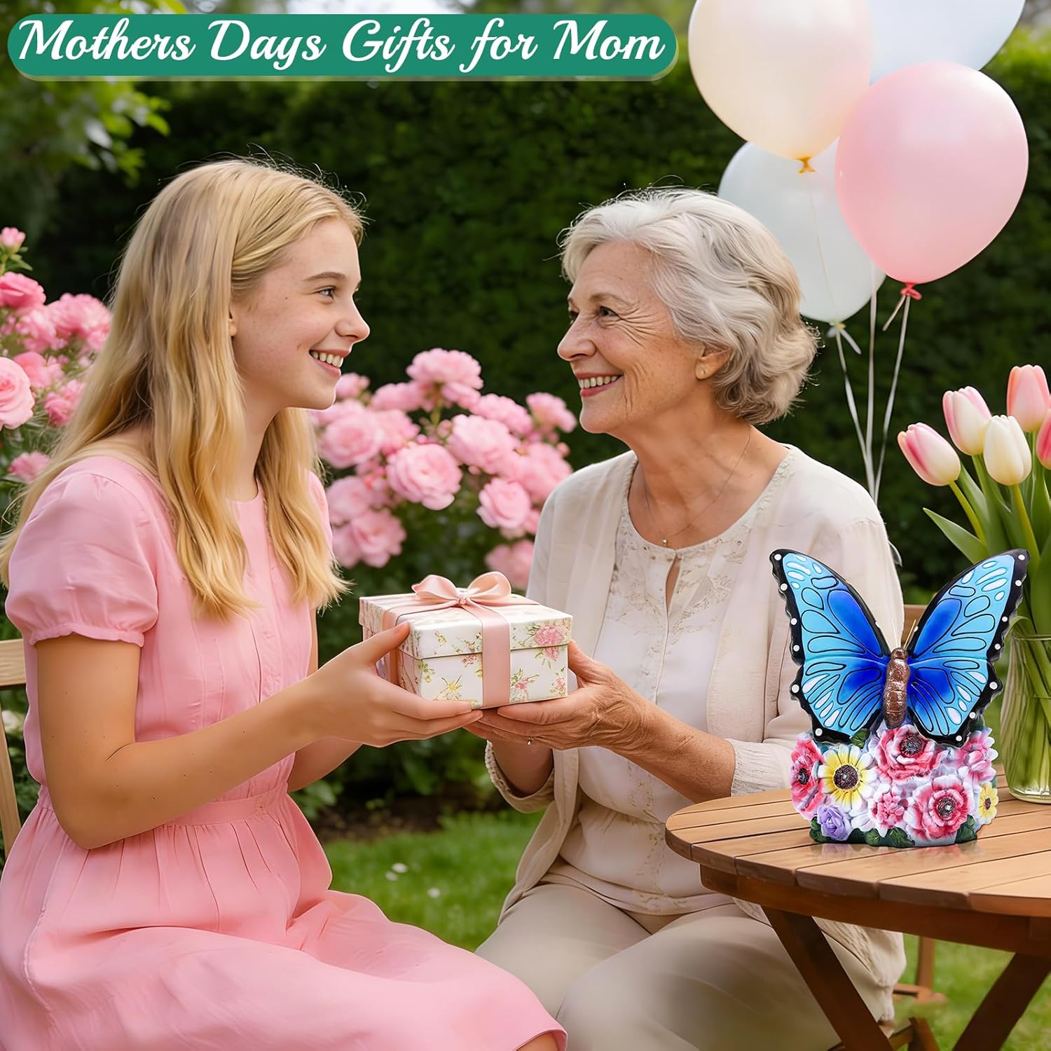 Linkax Butterfly Birthday Easter Gifts for Adults Women Mom Grandma, Butterfly Statue Solar Lights Outdoor Garden Decor for Outside Yard Patio Balcony Front Porch Home Decorations Ornaments