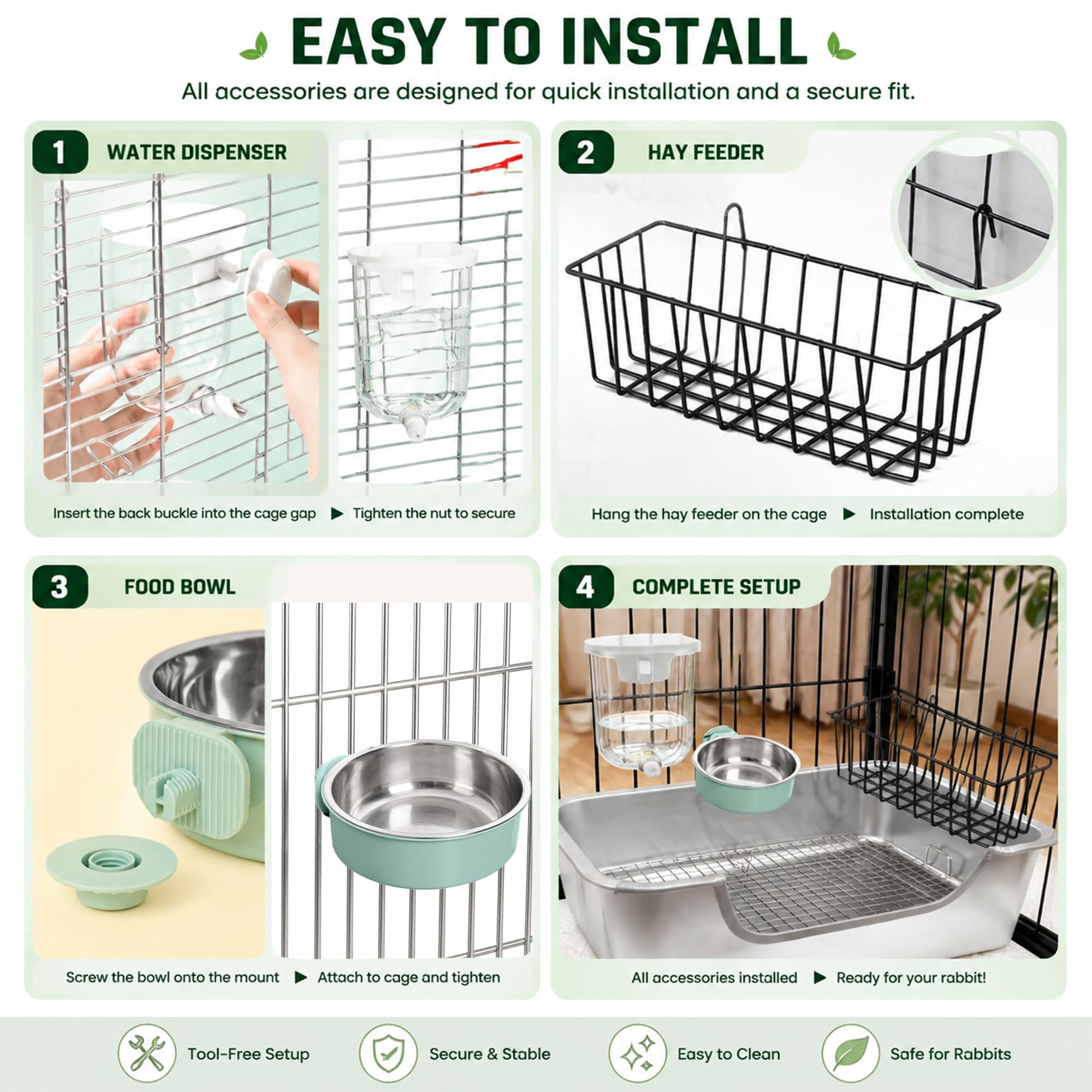 Kaninchentoilette aus Edelstahl mit Heufutterstation Set für