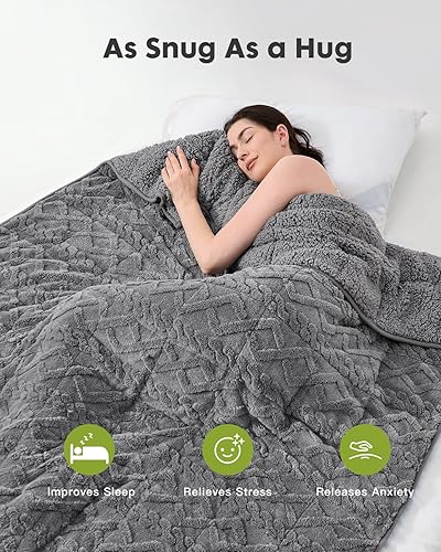 Miniatura 2 de Uttermara Manta con peso Sherpa para adultos, patrón de punto trenzado, tamaño individual, 15 libras para cálida y acogedora, manta con peso de 48 x