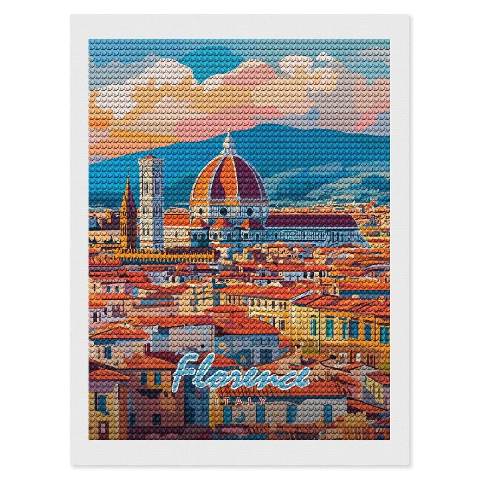 Junmoney Florence Cityscape(2) Diamond Painting Canvas Kit 12"x16", Adhesive Canvas, Living Room Decor, Farmhouse Decor, Winter Craft