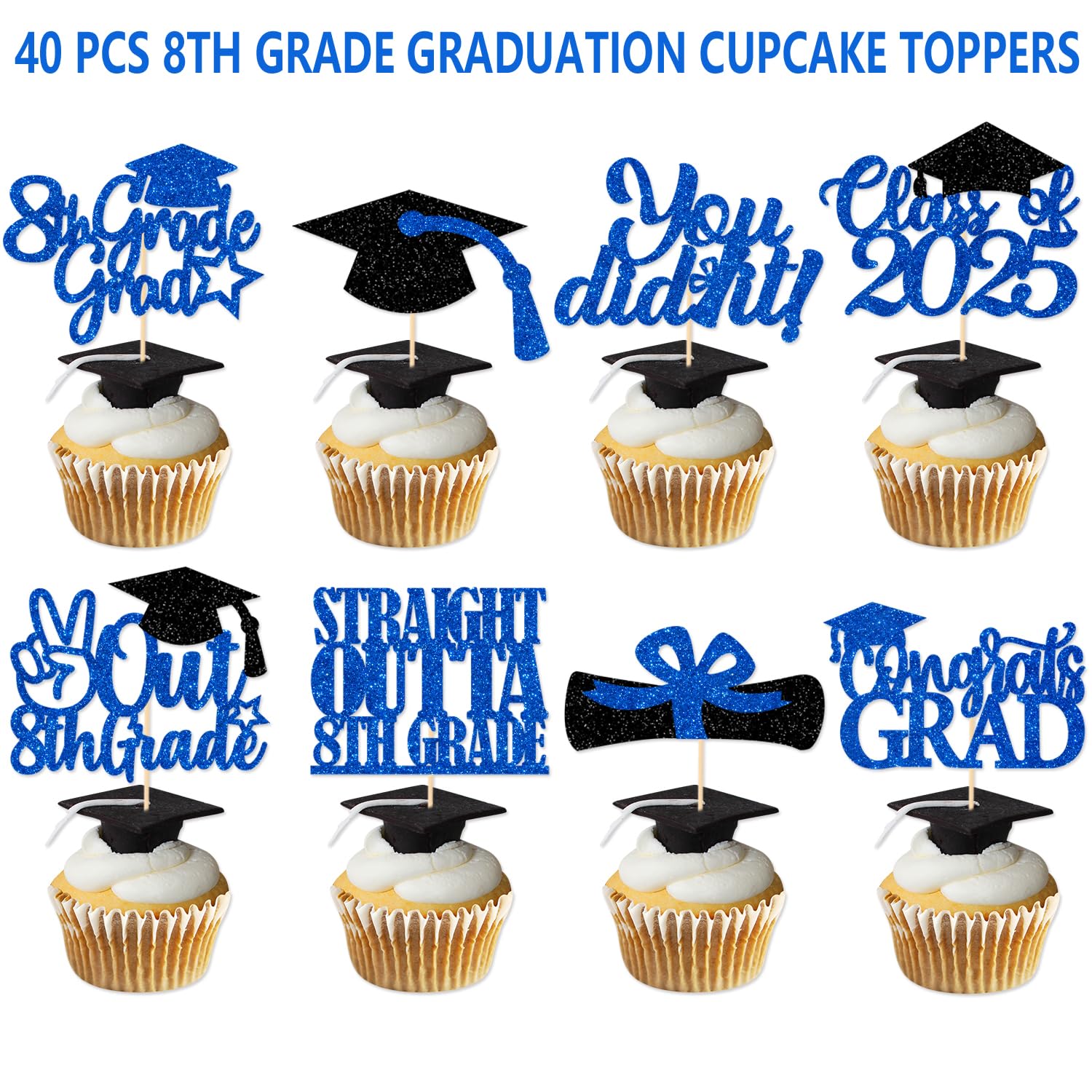Purple 8th Grade Graduation Cake Topper - 2024 Grad Decor, Glitter Paper, Pre-Assembled - View #4