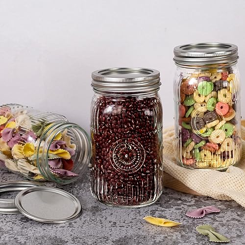 Miniatura 6 de Amzcku Tarros de vidrio vintage de 32 onzas con tapas, tarro de conserva de boca ancha, seguro para almacenamiento, enlatado, conserva, conserva,