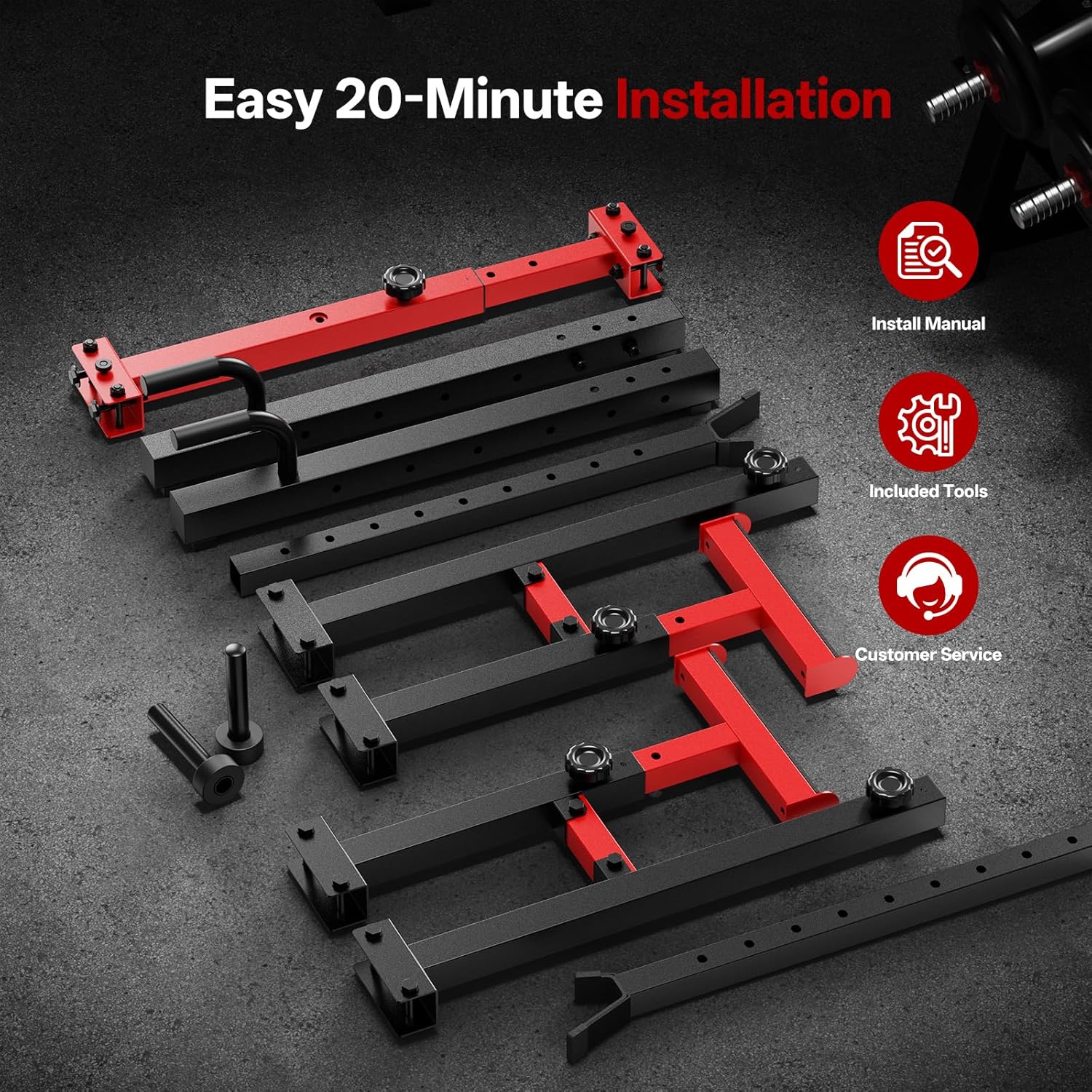 PASYOU Adjustable Squat Rack Stand, 1200 LBS Total Capacity Multi-Function Bench Press Station with Spotter Arms and Push-Up Handles Dumbbell Rack, for Home Gym Strength Training