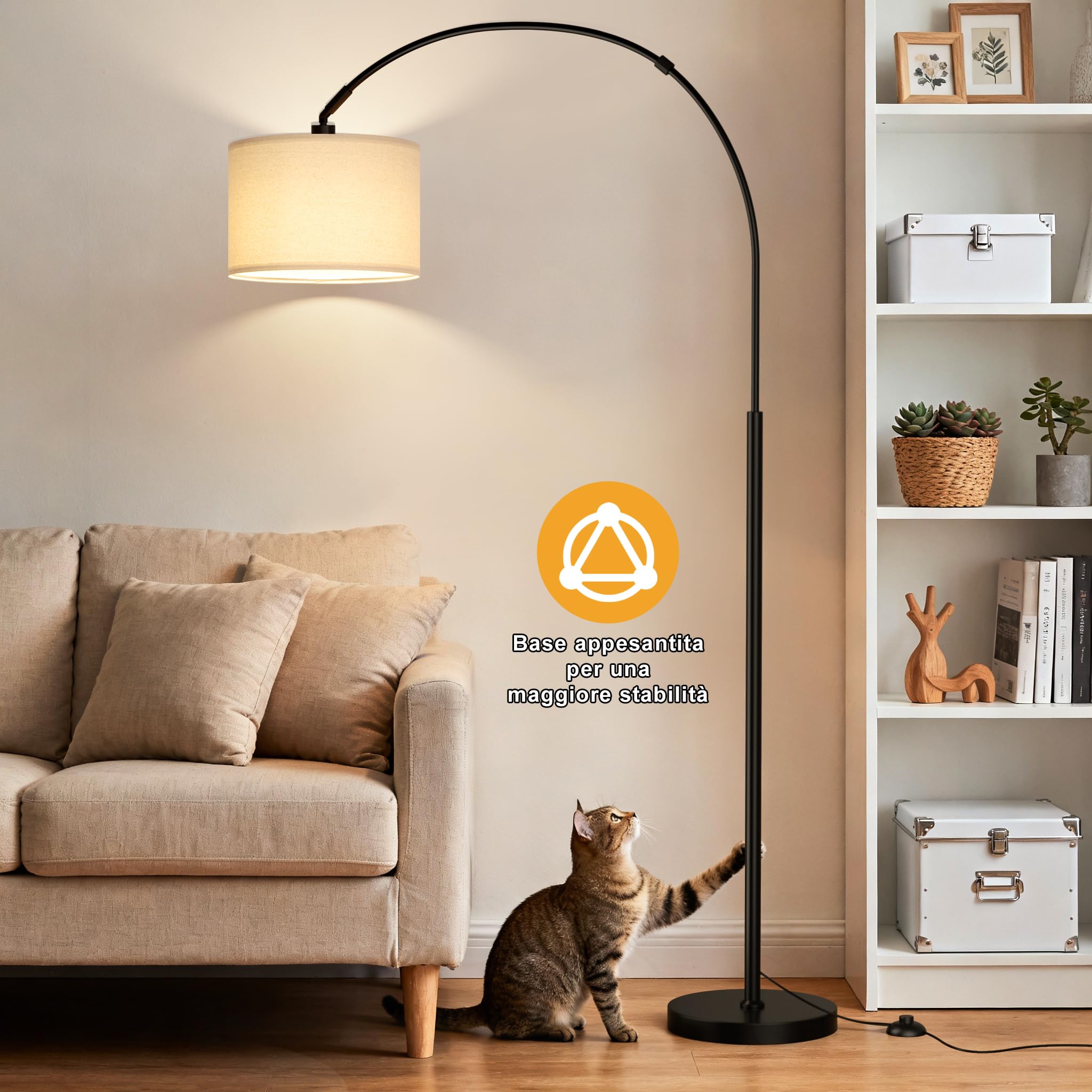 Stehlampe Wohnzimmer Dimmbar Bogenlampe, LED E27 Leselampe mit Fernbedienung 3000K-6000K, Vintage Standing Lamp Standlampe für Schlafzimmer, 350°Drehbarer Lampenkopf, 180cm, Beige