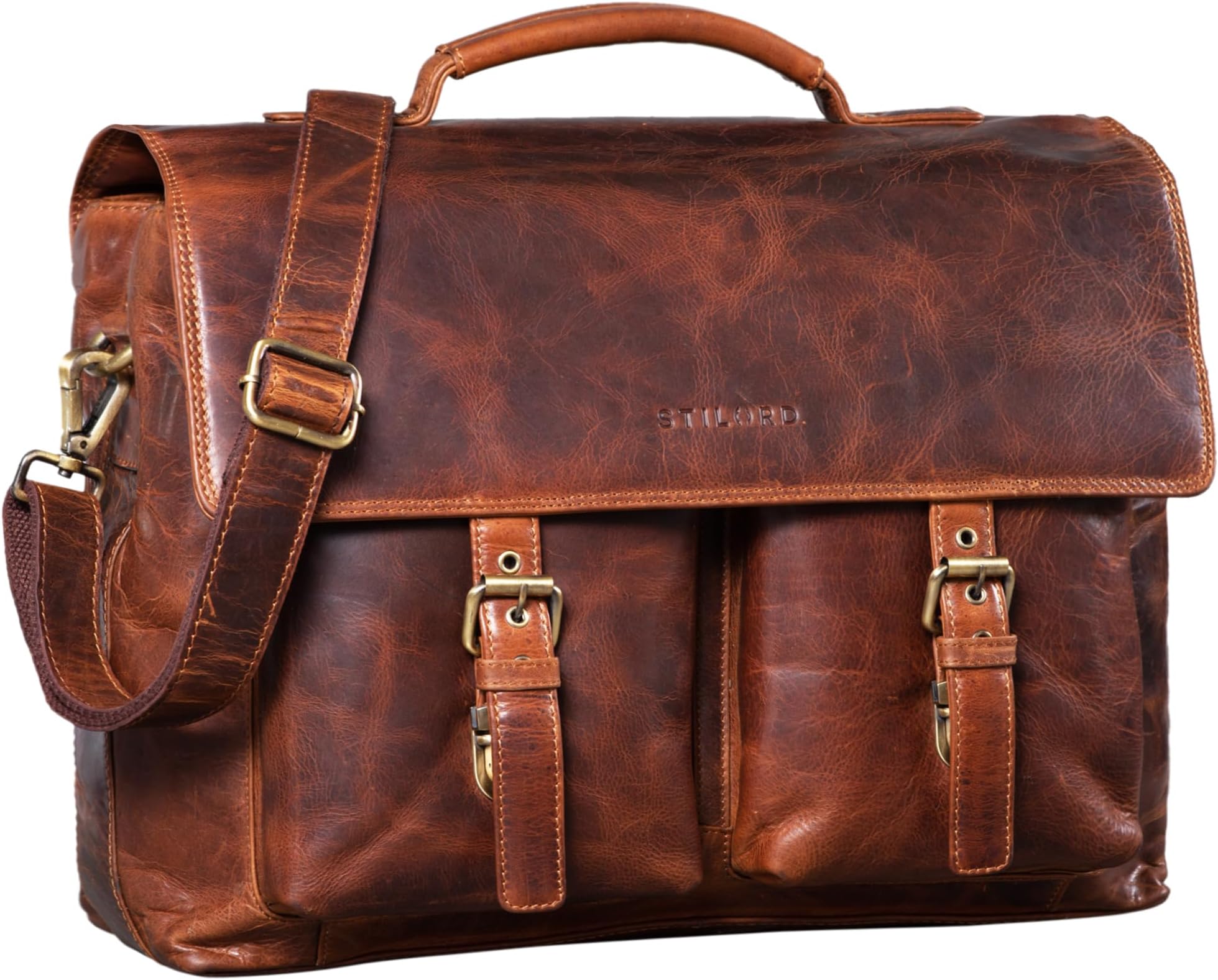 STILORD 'Jeff' Briefcase Leather 15 Inch Vintage Business Bag for Men Laptop Bag Big Office Bag Working Bag Shoulder Bag