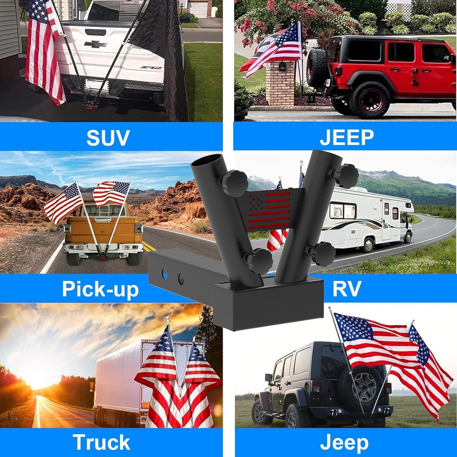 Hitch Flag Pole Holder,Truck Fag Pole Hitch Fits Standard 2 inch Hitch Receivers,Adapter Fit Jeep, RV, Camper, SUV, Pickup, Truck Fag Mount with Anti-Wobble Screw - Image 7