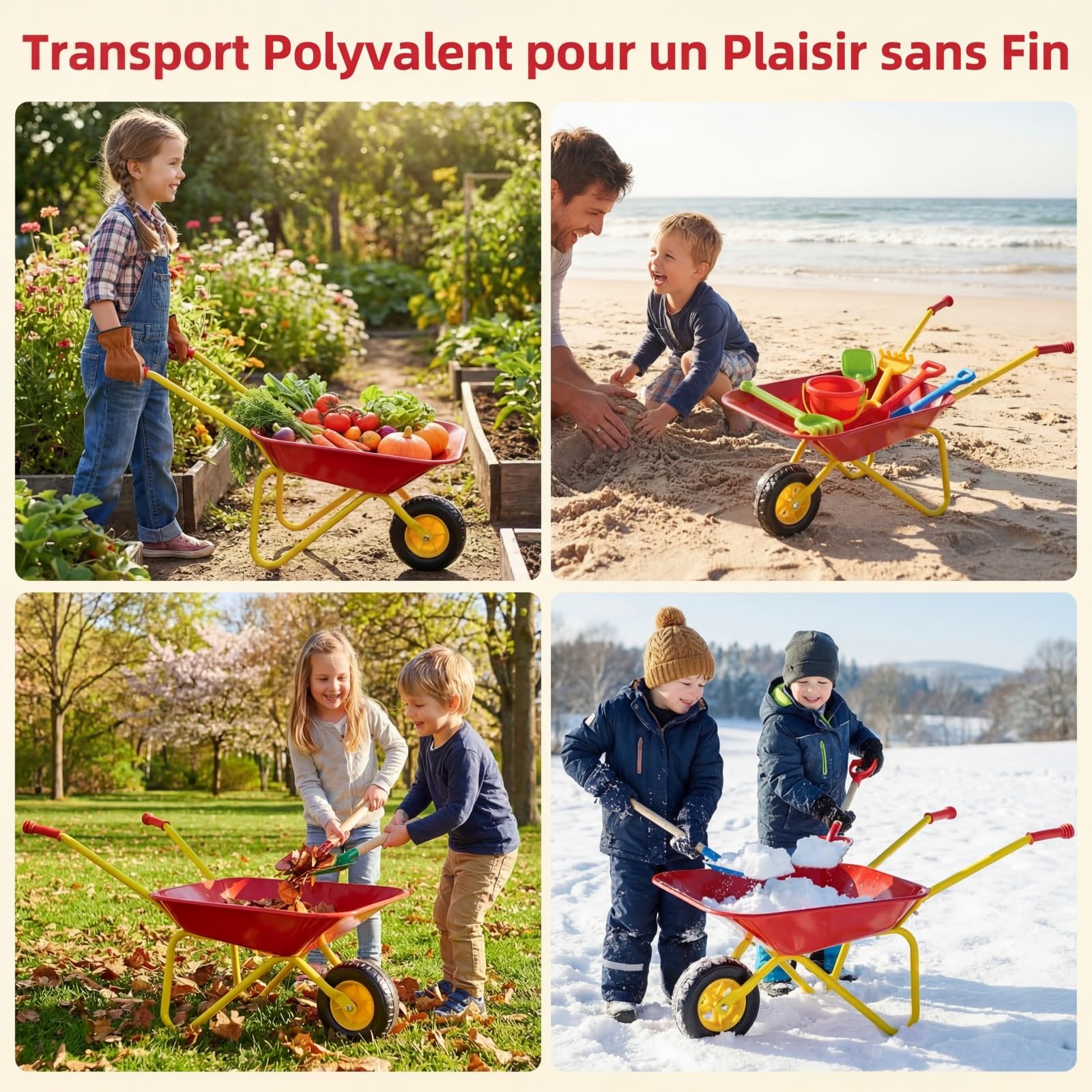 COSTWAY Brouette Enfant en Métal, Brouette Jardin Enfant avec Structure Métallique et Pneus Tout-Terrain, Idéal pour Jardin et Bac à Sable, Charge 15kg à Partir de 3 Ans, 78x45x36cm (Rouge)